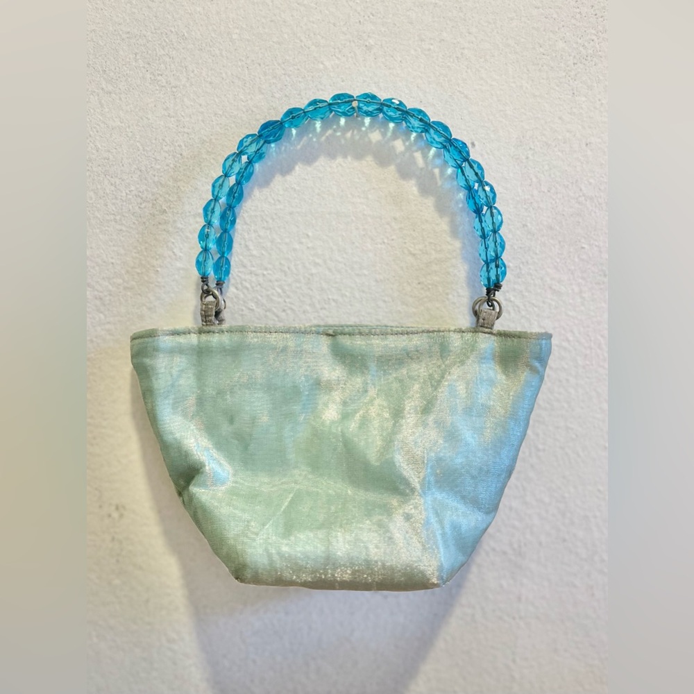 1990s DAS Aqua Blue Handbag Purse with Beaded Handle